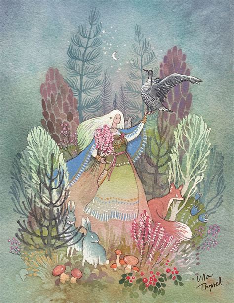 Mielikki A Forest Deity In Finnish Folklore Watercolor Illustration