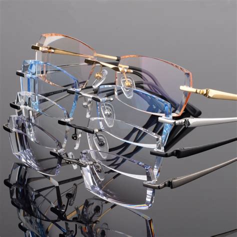 diamond diamond trimming glasses men titanium rimless glasses frame myopia frames containing
