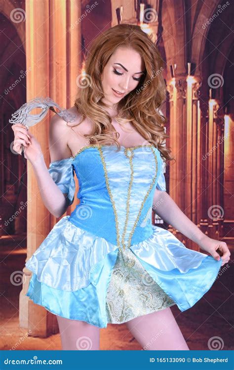 Beautiful Tall Slim Busty Redhead Model Dressed As Cinderella At The