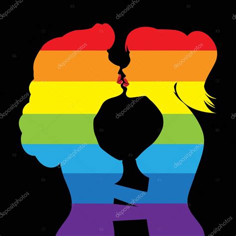 Lesbians Kiss Iridescent Silhouettes Of Two Women Kissing Each Other — Stock Vector