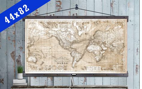 Pull Down World Map Vintage Time Zones Map
