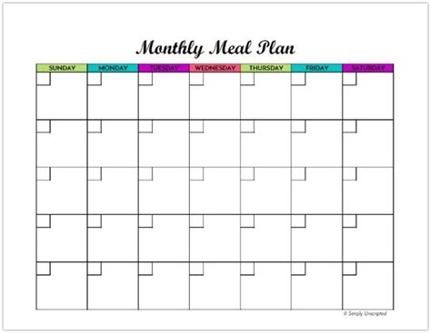 Free Monthly Meal Planner Printable Calendar Template For Menu