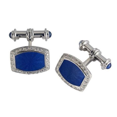18ct White Gold Enamel Cufflinks With Diamond Edges Deakin And Francis