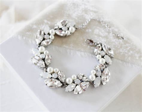 Swarovski White Opal Bridal Bracelet Handcrafted With Swarovski White