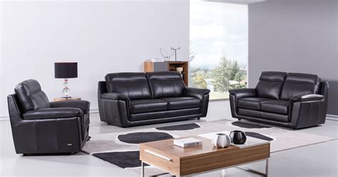 Black Contemporary Living Room Set Finest Italian Leather Newark New