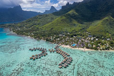 Aerial View Of Overwater Bungalows At License Image 71355312
