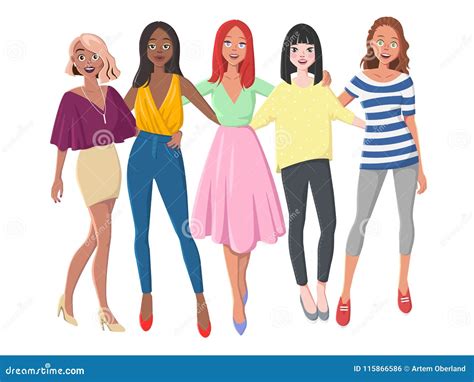 Group Girls Professional Models Characters Vector Illustration