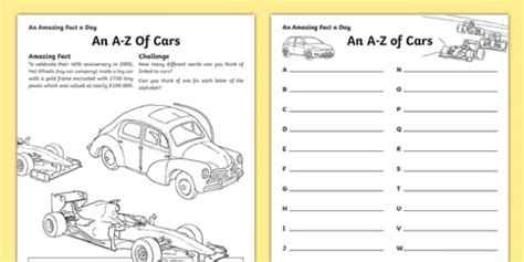 An A Z Of Cars Worksheet Worksheet Worksheet
