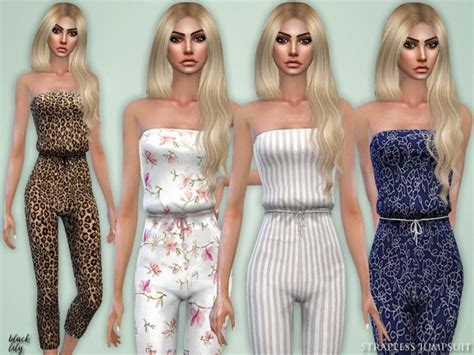 The Sims Resource Strapless Jumpsuit By Black Lily • Sims 4 Downloads