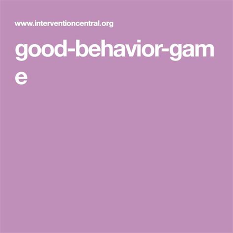 Good Behavior Game Behavior Best Games