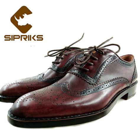 Sipriks Brand Mens Full Brogue Oxfords Wine Red Wingtip Dress Shoes