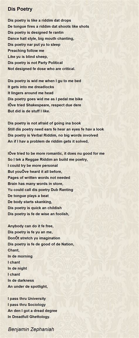 Dis Poetry Poem By Benjamin Zephaniah Poem Hunter Comments