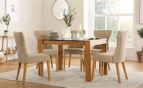 TATE 120CM OAK and Glass Dining Table - with 4 6 Bewley Oatmeal Chairs ...