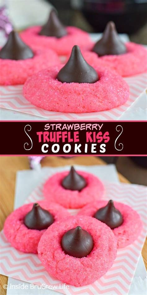 Hershey's kisses, brown sugar, sprinkles, white granulated sugar and 6 more. Strawberry Truffle Kiss Cookies - these easy strawberry cake mix cookies have a … in 2020 | Food ...