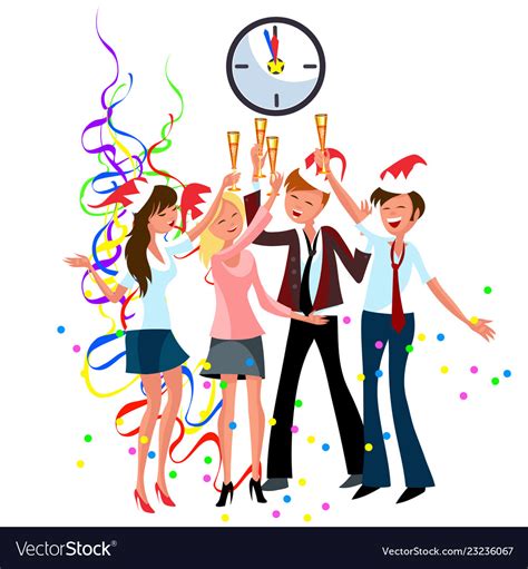 cartoon workers celebrating new year in office vector image