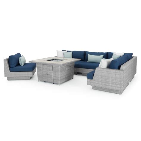 Portofino Comfort 6pc Sectional And Fire Table Laguna Blue Rst Brands