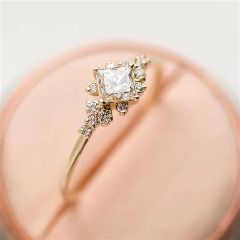 Small Simple Rings Rhinestone Bands Yellow Gold Engagement Thin Ring