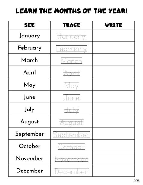 Months Of The Year Worksheet For Kids To Practice Their Handwriting And