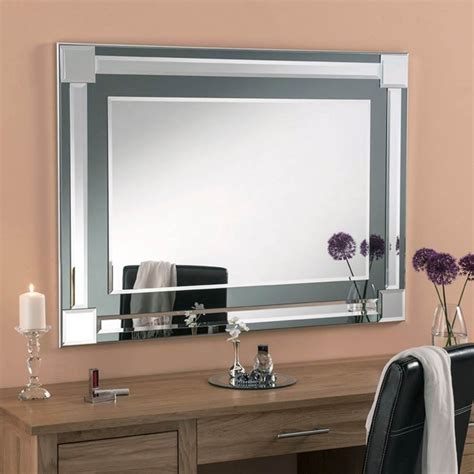 Bevelled Contemporary Rectangular Grey Wall Mirror Homesdirect365