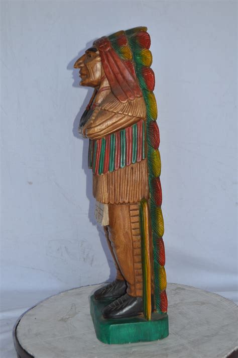 Indian Chief Made Of Wood Statue Medium Size 7l X 10w X 30h