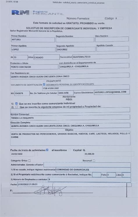 Pdf Formulario Del Registro Mercantil 3 Jenniffer Sagastume
