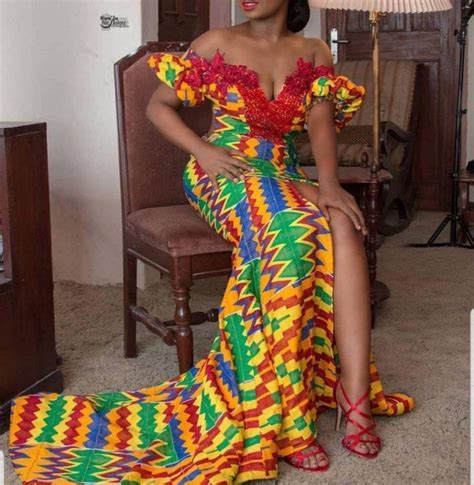 Long African Kente Prom Dressghana Clothingafrican Clothing Etsy