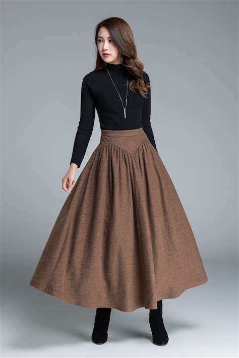 Wool Skirt Brown Skirt Long Skirt Women Skirt Vintage Etsy