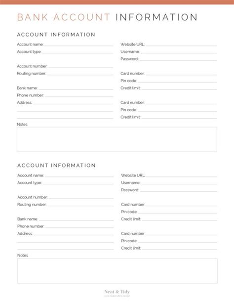 Bank Account Information Neat And Tidy Design