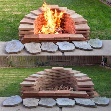 Backyard Fire Pit Built With Spare Square Bricks Fire Pit Patio Fire Pit Fire Pit Backyard
