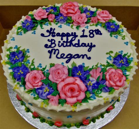 Buttercream Flowers On A 12 In Round Layer Cake For A Birthday Celebration Birthday Cake