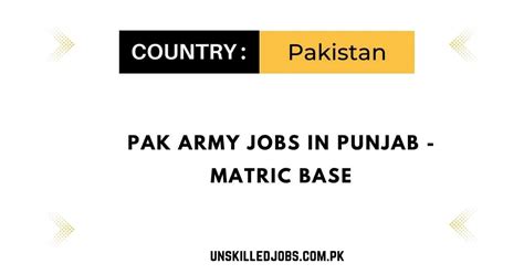 Pak Army Jobs In Punjab 2024 Matric Base