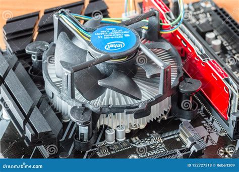 Intel Cpu With Intel Fan On Motherboard Editorial Stock Photo Image