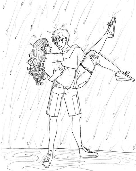 Dancing Couple Rain Drawing Sketch Template Cute Couple Drawings