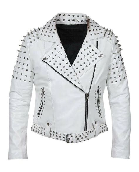 Customized Womens Studded Leather Jacket Spiked Black Etsy White