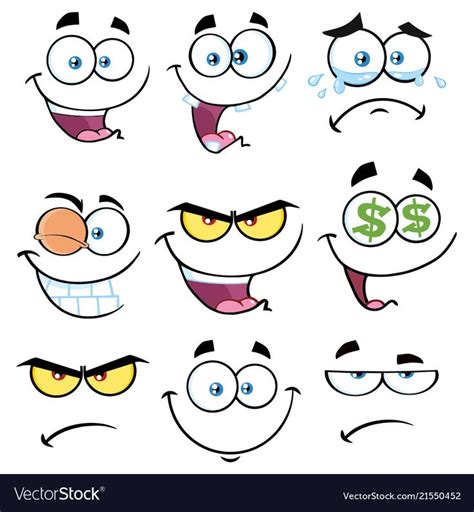 Cartoon Funny Face With Expression Set 1 Vector Collection Isolated On