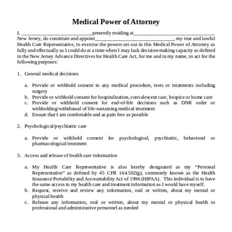 Sample Medical Power Of Attorney Form 10 Free Documents In Pdf Word