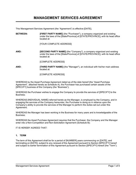 Simple Management Agreement Template