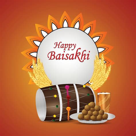 Happy Vaisakhi Greeting Card With Drum And Sweets 2154388 Vector Art At