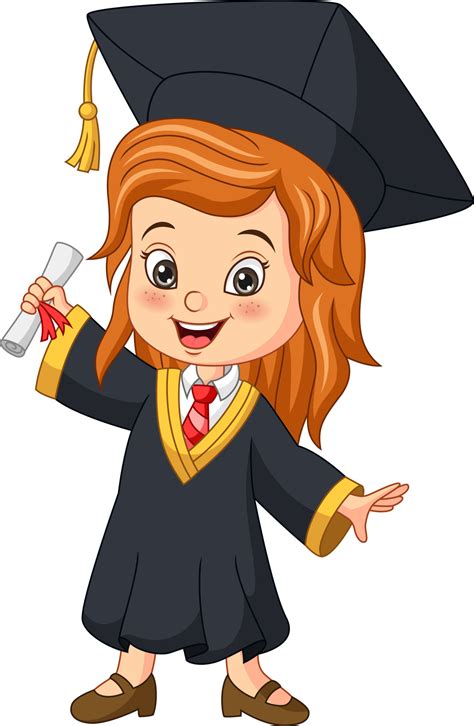 Cartoon Little Girl In Graduation Costume Holding A Diploma 7530952