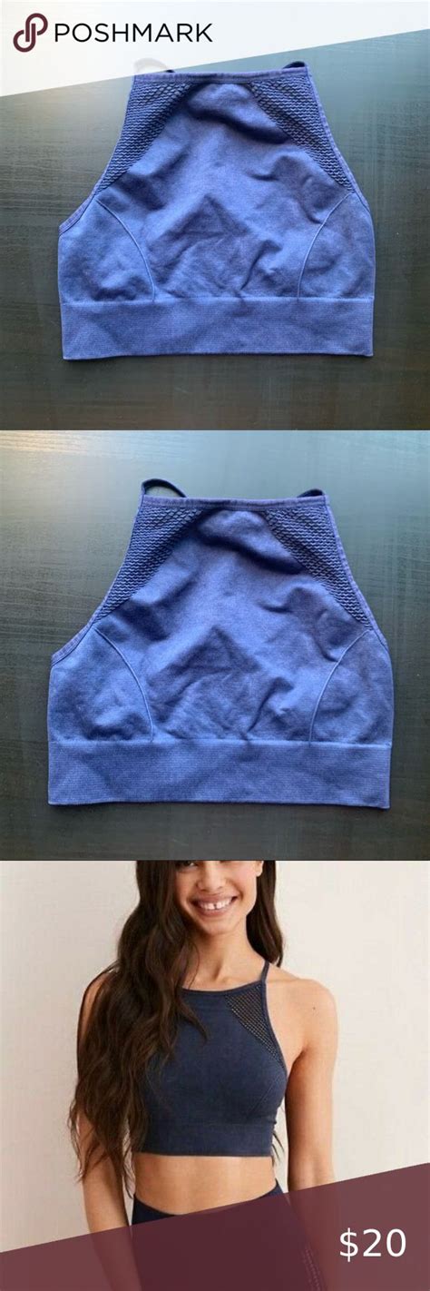 Aerie Chill Play Move Navy Blue High Neck Mesh Side Sports Bra Size Small Euc In 2022 Sports