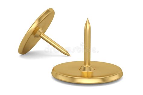 Golden Drawing Pins Isolated On White Background 3d Illustration Stock