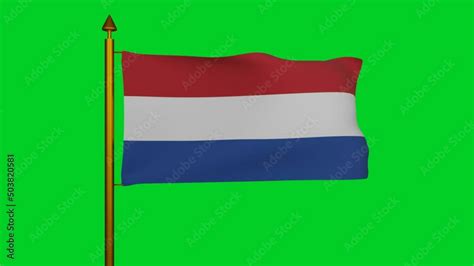 national flag of the netherlands waving 3d render with flagpole on chroma key holland tricolour