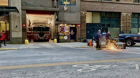 Fdny Rescue 1 Members Running A Drill Outside Of Their Quarters In