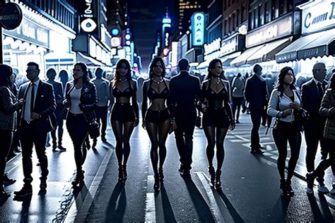 Dopamine Girl Highest Photo Resolution Ultra Realistic City Street At Night Buzzing
