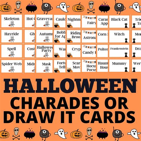 Halloween Charades Or Draw It Cards Printable Party Game Etsy Artofit