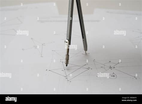 Technical Drawing With Drafting Compass Papers Stock Photo Alamy