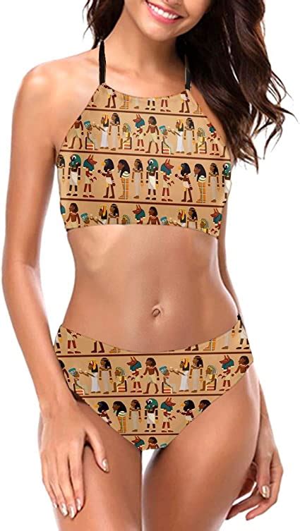 ancient egyptian culture womens neck halter bikini set swimsuit printed two piece