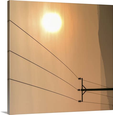 Telephone Wires And Pole With Sunset In Background Wall Art Canvas