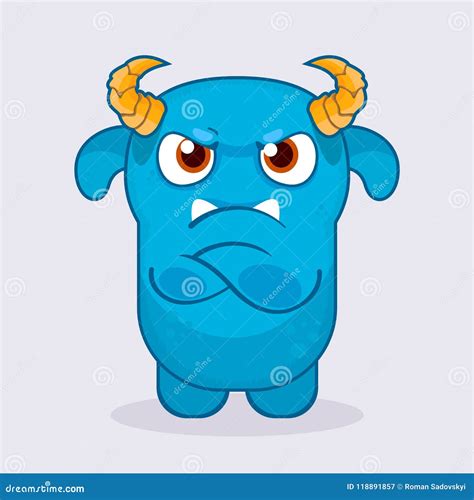 Cute Cartoon Monster Grumpy Monster Emotion Cute Monster Illustration