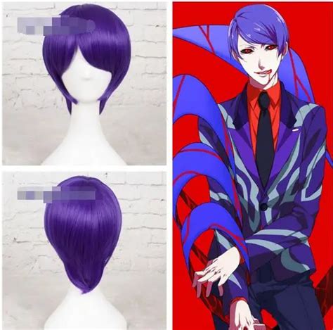 shun66321014 tokyo ghoul shuu tsukiyama wig short straight purple anime cosplay wig on